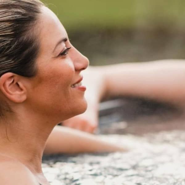 Lady in hot tub Rock Springs Retreat Center