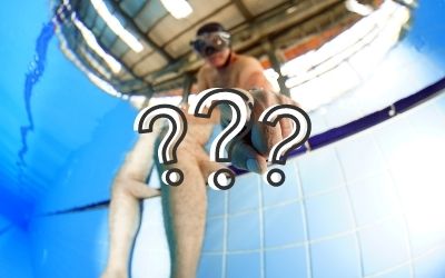 person in pool with question marks